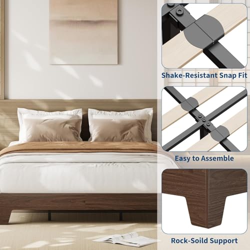 Full Size Bed Frame with Wooden Slats, Wood Platform Bed Frame, Low Profile Bed, view 5
