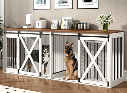 94.5 inch XXXL Double Dog Crate Furniture, White, view 2