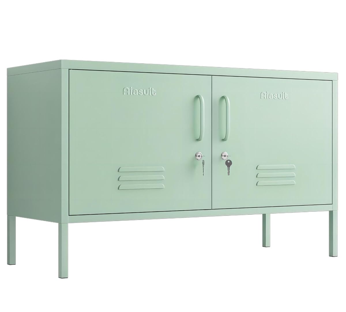 Green 2-Door Wide Lockable Metal Storage Cabinet, TV Stand & Media Console