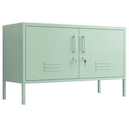 Green 2-Door Wide Lockable Metal Storage Cabinet, TV Stand & Media Console