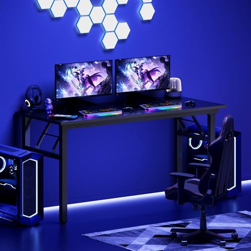 Computer Desk, 59.8Inch Office Desk Computer Table, Study Writing Study Desk for Home Office, Black and Black