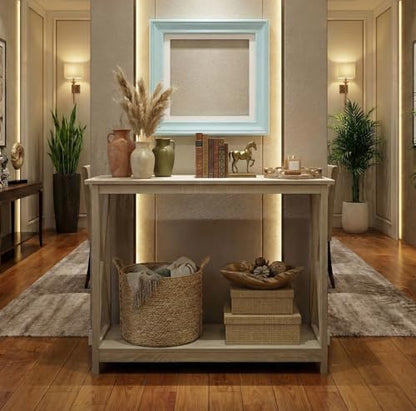 Console Table, Modern Farmhouse Wood Entryway / Sofa Table with 2-Tier Storage, 39 Inch, White Oak