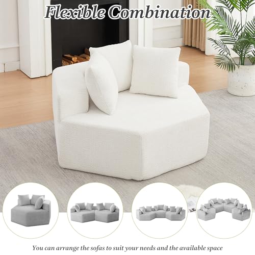 54" Hexagonal Lounge Chair Indoor with 3 Pillows, Beige, view 6