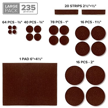 Felt Furniture Pads 235 PCS Premium Furniture Pads - Felt Pads Furniture Feet Best Wood Floor Protectors - Protect Your Hardwood & Laminate Flooring!