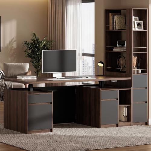 71" Executive Electric Standing Desk with 3 Drawers & Storage, view 7