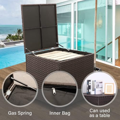 Wicker Patio Furniture Set 4 Pieces Outdoor Sectional Conversation Sofa Set with Storage Box and Glass Table with Cushions and Furniture Covers, Khaki
