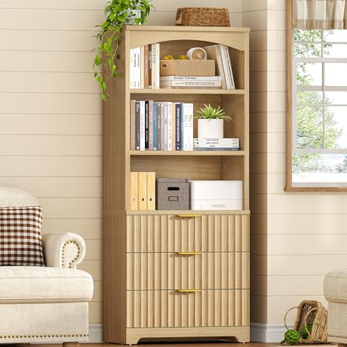 63.3" Tall Bookshelf, Bookshelves and Bookcases with Drawers, view 5
