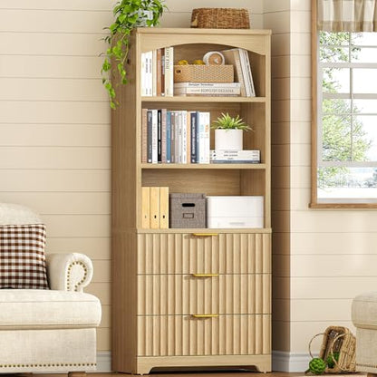 63.3" Tall Bookshelf, Bookshelves and Bookcases with Drawers, view 5