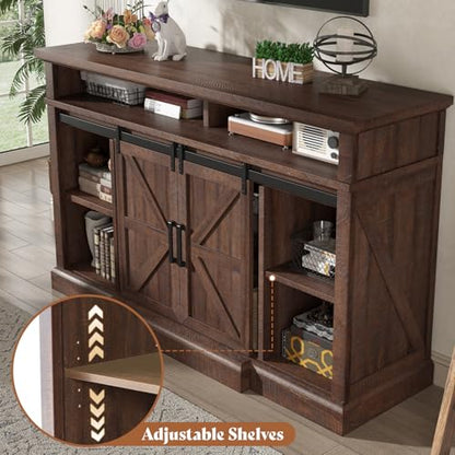 66" W Farmhouse TV Stand, Entertainment Center with Storage, Brown, view 5