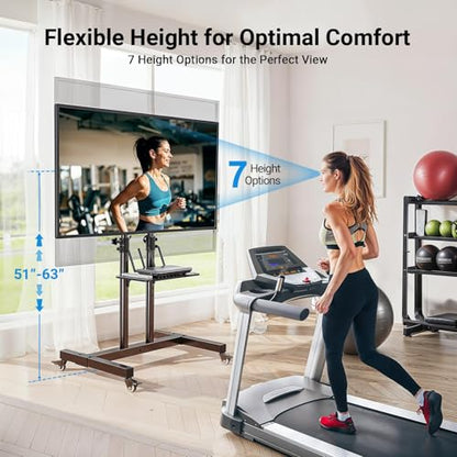 Rolling TV Stand on Wheels for 32-83 Inch Screens up to 110lbs, Mobile TV Cart Height Adjustable Portable Outdoor TV Stand Tilt Rolling TV Cart with Shelf Max VESA 600x400mm PSTVMC03