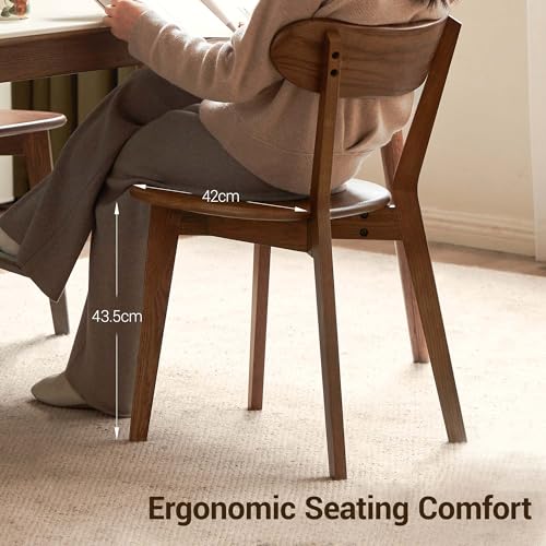 Oak Dining Chairs, Kitchen Chairs, 100% Solid Wood Modern Dinner Chair with Curved Backrest, Dining Room Chair for Kitchen, Living Room, Study (2PK, Walnut)