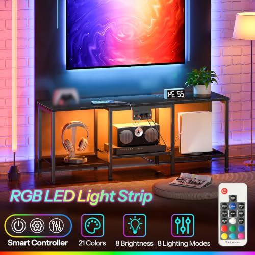 TV Stand with Charging Station to 55 Inches, LED Entertainment Center, view 4