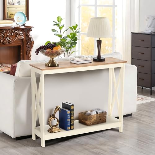 White Entryway Table, Farmhouse Console Table Narrow Sofa Table Hallway, Ivory Skinny Entry Table