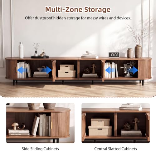 110.25" TV Stand with Sliding Cabinets, Walnut Media Console with Storage, view 6