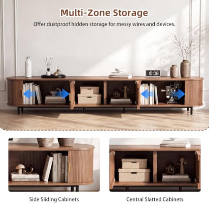 110.25" TV Stand with Sliding Cabinets, Walnut Media Console with Storage, view 6
