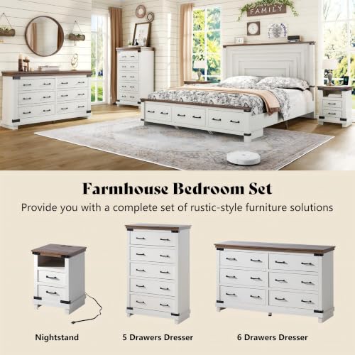 54" W Farmhouse Wood Dresser with 6 Drawers, Antique White, view 8