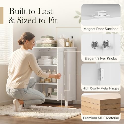 Modern Bathroom Floor Storage Cabinet with Adjustable Shelf and Double Door Rust Proof, Living Room Modern Home Furniture Storage Organizer Cabinet
