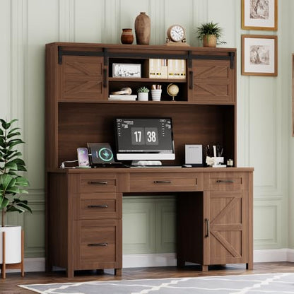 Farmhouse Executive Desk with Hutch and Charging Station, view 5