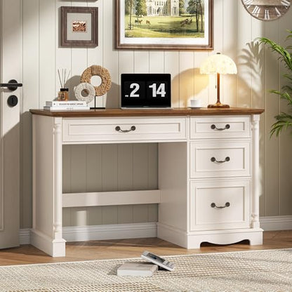 Roman Style 47" Executive Desk with File Drawer,4 Drawers Farmhouse Computer Desk with Roman Column Design,for Study, Home Office, Writing.