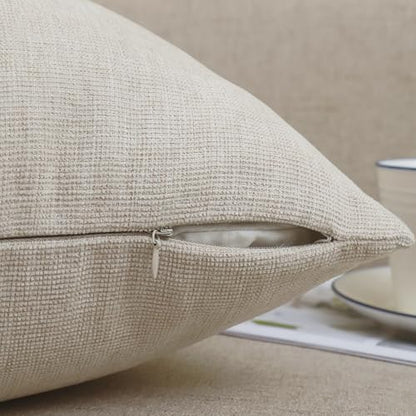 Decorative Chenille Throw Pillow Covers 18x18 Cushion Case (Beige)
