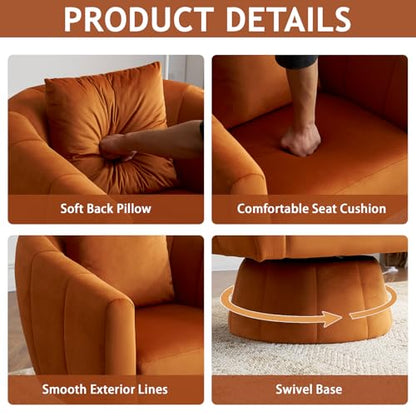 360° Swivel Velvet Accent Chair with Fluffy Cushions, Orange