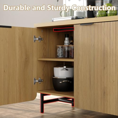 Buffet Cabinet with Storage 66.2''W Modern Sideboard with 4 Fluted Doors, view 7