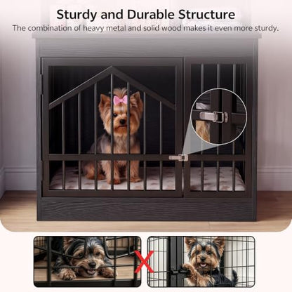 Dog Crate Furniture, Wooden Dog Kennel for Small Breed, Black, view 4