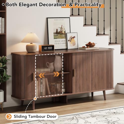 63" Fluted Sideboard Buffet Cabinet with Sliding Door, view 4