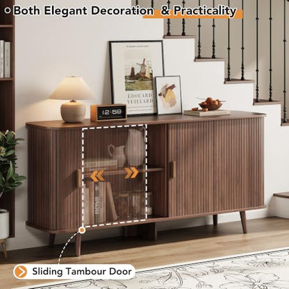 63" Fluted Sideboard Buffet Cabinet with Sliding Door, view 4