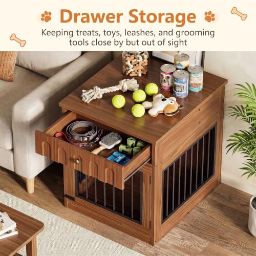 25.6" Wooden Dog Crate Furniture with Storage for Small Dogs, view 4