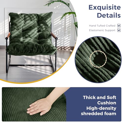 Modern Accent Chair, Comfy Living Room Chair with Metal Frame Wooden Armrest, Upholstered Armchair with Soft Cushion for Bedroom Balcony Lounge Reading Room, Dark Green