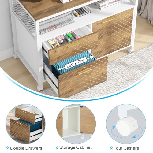 L Shaped Desk with Drawer, 63" Executive Computer Desk and lateral File Cabinet, view 5