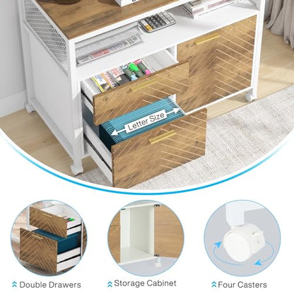L Shaped Desk with Drawer, 63" Executive Computer Desk and lateral File Cabinet, view 5