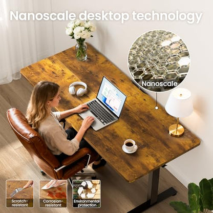 55 Inch Large Electric Standing Desk, Gaming Table, Brown, view 5