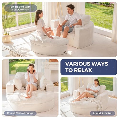 Oversized Round Chaise Lounge Sofa, Boneless Chair with Ottoman, view 4