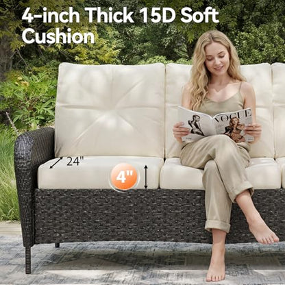 10-Piece Patio Furniture Set with 44'' Fire Pit Table, Luxury Outdoor Patio Furniture Set with 360° Swivel Chairs, Patio Conversation Set for Backyard, Poolside & Garden, Black/Beige