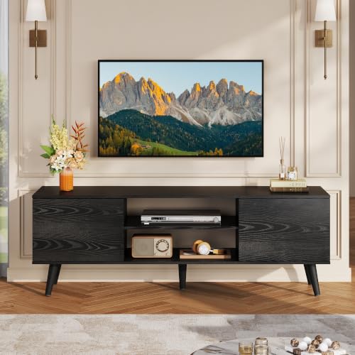 TV Stand for 55 60 Inch TV, Mid Century Modern, Black, view 4