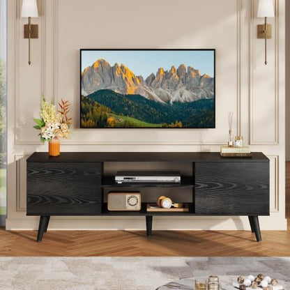 TV Stand for 55 60 Inch TV, Mid Century Modern, Black, view 4