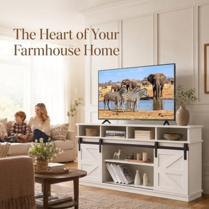 58" Farmhouse TV Stand with Sliding Barn Doors for TVs up to 65 Inch, view 7