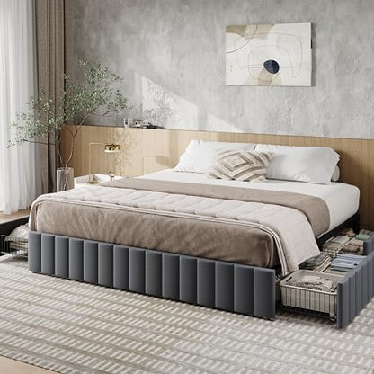 King Size Platform Bed Frame with 4 Large Storage Drawers, view 2