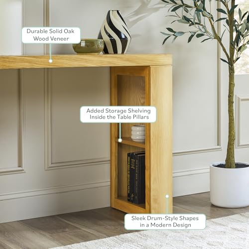 Maya Solid Oak Wood Veneer Console Table with Storage, 48 Inch, White Oak