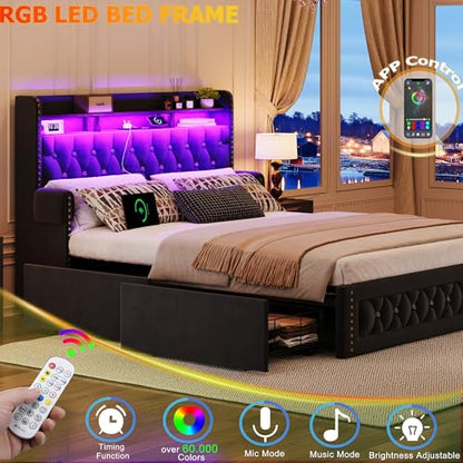 Full Size Bed Frame with 4 Storage Drawers, view 5