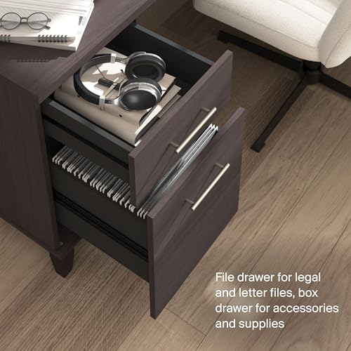 72-Inch L-Shaped Sit to Stand Desk with Hutch, Adjustable Height Standing Corner Computer Desk with Drawers, Shelves and Storage Cabinet, Home Office, Somerset Collection, Storm Gray
