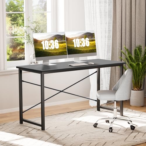 Small Computer Desk, 44" Office Writing Desk with Metal Frame & Wooden Tabletop, X-Shaped Reinforcement, Student Study Workstation for Home Bedroom, Black