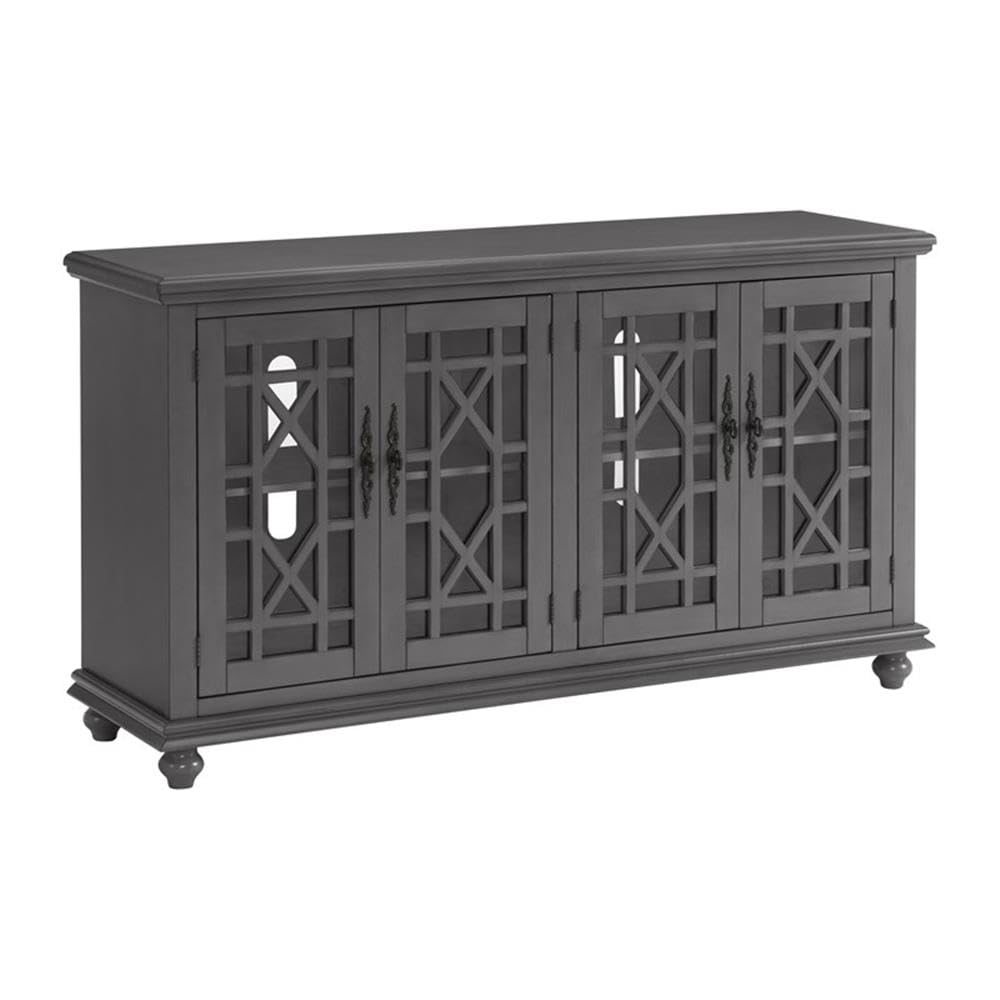 Elegant Gray Wood TV Stand for 50", 55", 60", 65" TVs, Entertainment Center with Doors, Adjustable Shelves, Storage, Media Console, Sideboard, Hallway Accent Chest 63" W x 18" D x 35" H