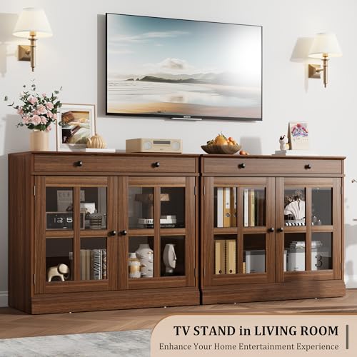 Modern 35.4" Sideboard Buffet Cabinet with Glass Door, Walnut, view 7
