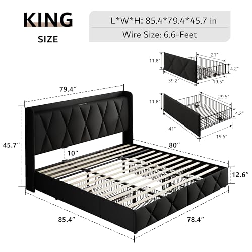 King Size Bed Frame with 4 Storage Drawers, view 3
