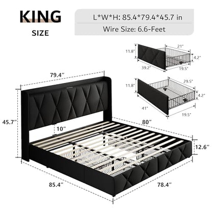 King Size Bed Frame with 4 Storage Drawers, view 3