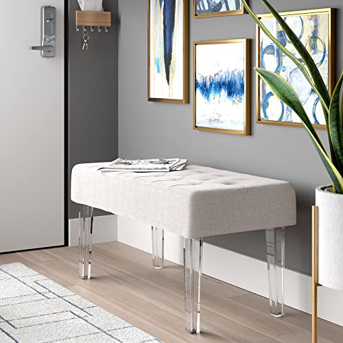 Ella Glitz Acrylic Leg Bench, 35"Wx17"Dx18"H, White