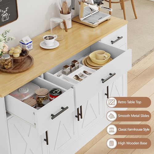 53” Buffet Cabinet with Storage, Kitchen Coffee Bar, White, view 7
